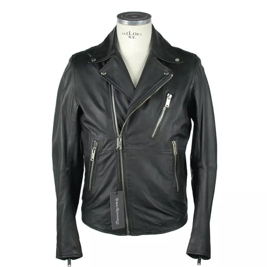 Emilio Romanelli Sleek Black Leather Jacket for Men