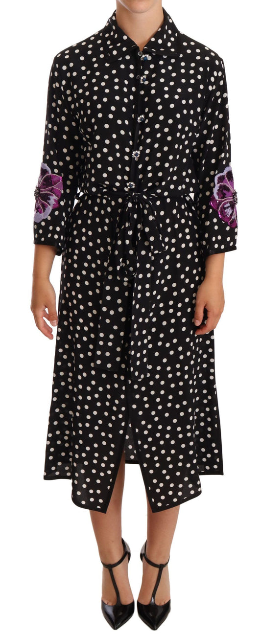 Dolce & Gabbana Elegant Silk Polka Dot Sequin Midi Dress