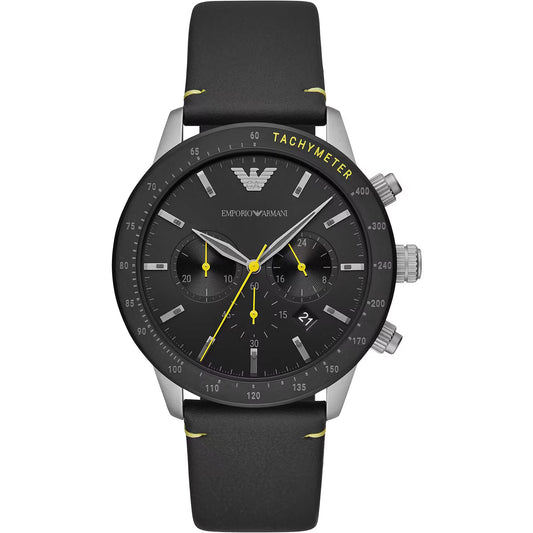 Emporio Armani Black Leather Chronograph Watch