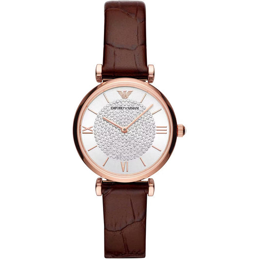 Emporio Armani Elegant Bordeaux Leather Watch for Women